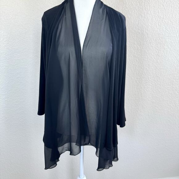 Chico's Sweaters - Chicos Travelers Size 3 Solid Black Open Front Sheer Drape Waterfall Cardigan